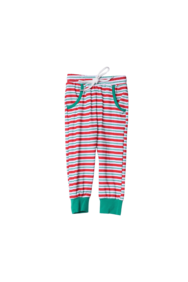 The Smocked Flamingo Apparel & Accessories Smocked Santa Green and Red Stipe Jogger Set