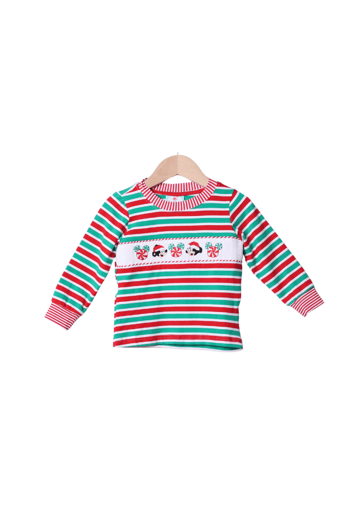 The Smocked Flamingo Apparel & Accessories Smocked Santa Mouse Red/Green Stripe Shirt
