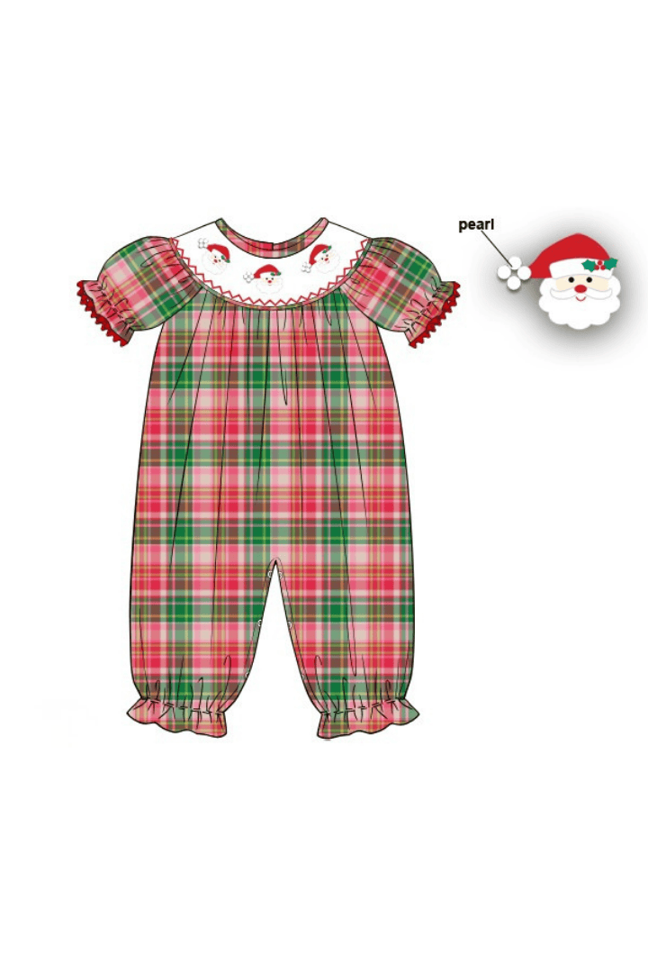 The Smocked Flamingo Apparel & Accessories Smocked Santa Pink Holiday Plaid Corduroy Romper