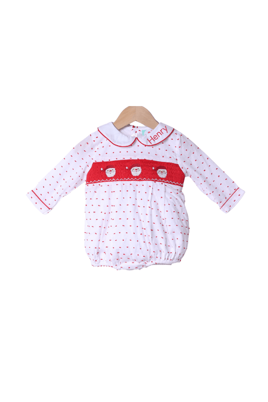 The Smocked Flamingo Apparel & Accessories Smocked Santa Red Swiss Dot Bubble