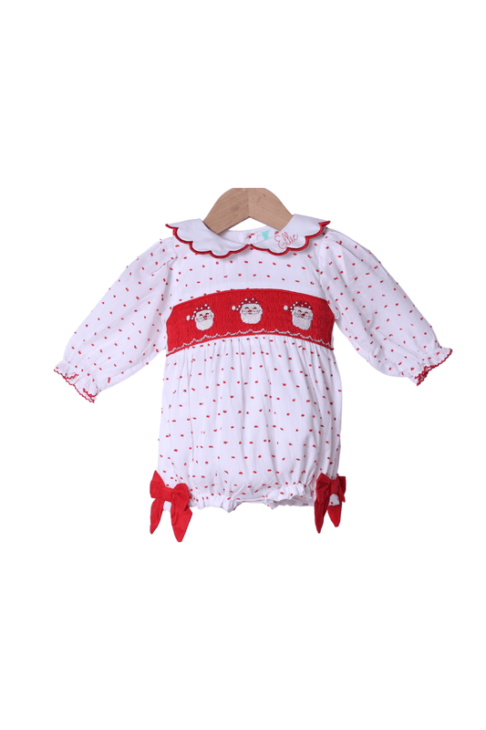 The Smocked Flamingo Apparel & Accessories Smocked Santa Red Swiss Dot Scalloped Bubble