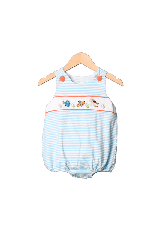 The Smocked Flamingo Apparel & Accessories Smocked Sea Friends Blue Stripe Bubble