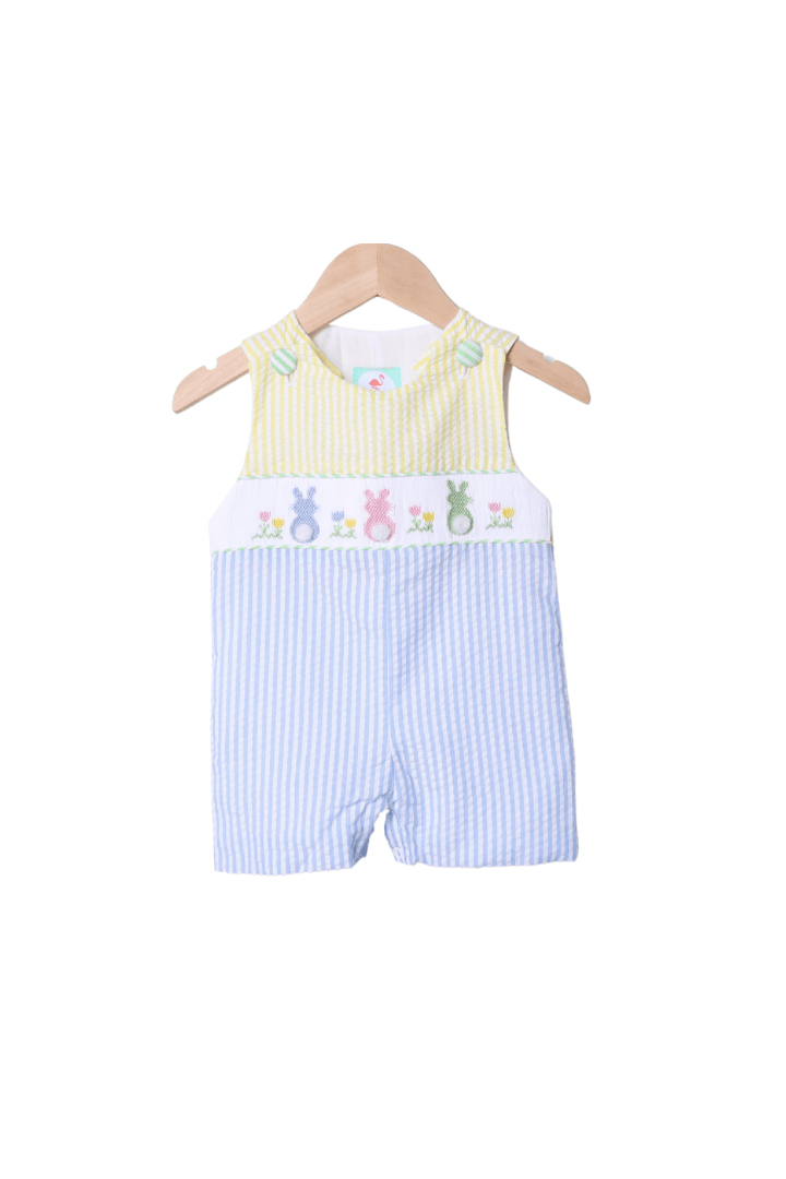 The Smocked Flamingo Apparel & Accessories Smocked Seersucker Color Block Bunny Jon Jon