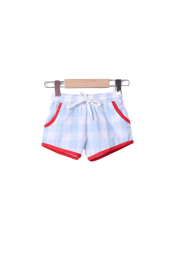 The Smocked Flamingo Apparel & Accessories Smocked Sparkler Red and Blue Gingham Short Set