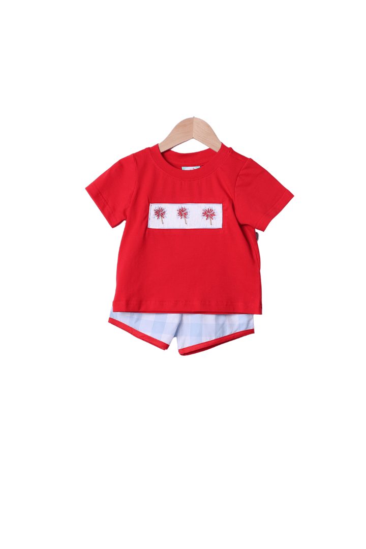 The Smocked Flamingo Apparel & Accessories Smocked Sparkler Red and Blue Gingham Short Set