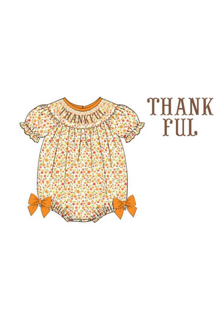 The Smocked Flamingo Apparel & Accessories Smocked Thankful Floral Bubble