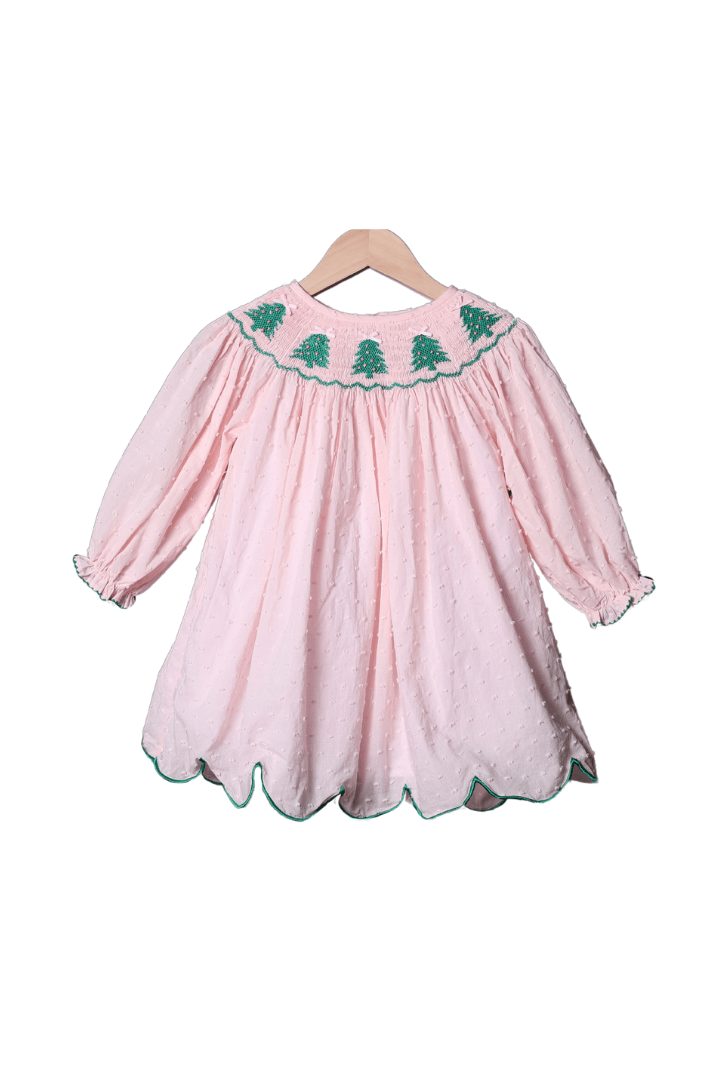 The Smocked Flamingo Apparel & Accessories Smocked Tree Pink Swiss Dot Dress