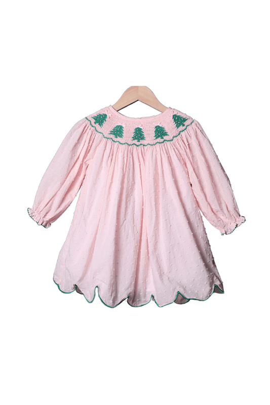 The Smocked Flamingo Apparel & Accessories Smocked Tree Pink Swiss Dot Dress