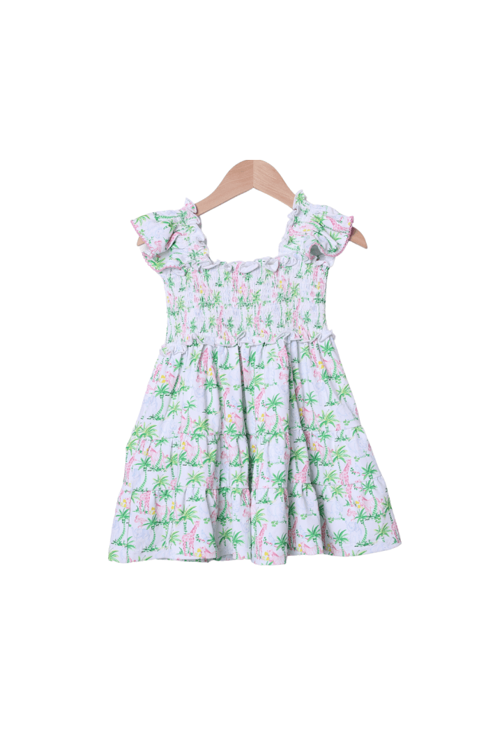 The Smocked Flamingo Apparel & Accessories Smocked Tropical Knit Dress