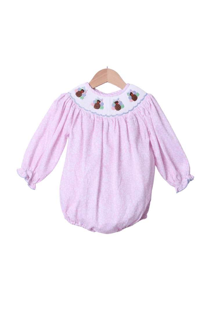 The Smocked Flamingo Apparel & Accessories Smocked Turkey Pink Floral Scalloped Bubble
