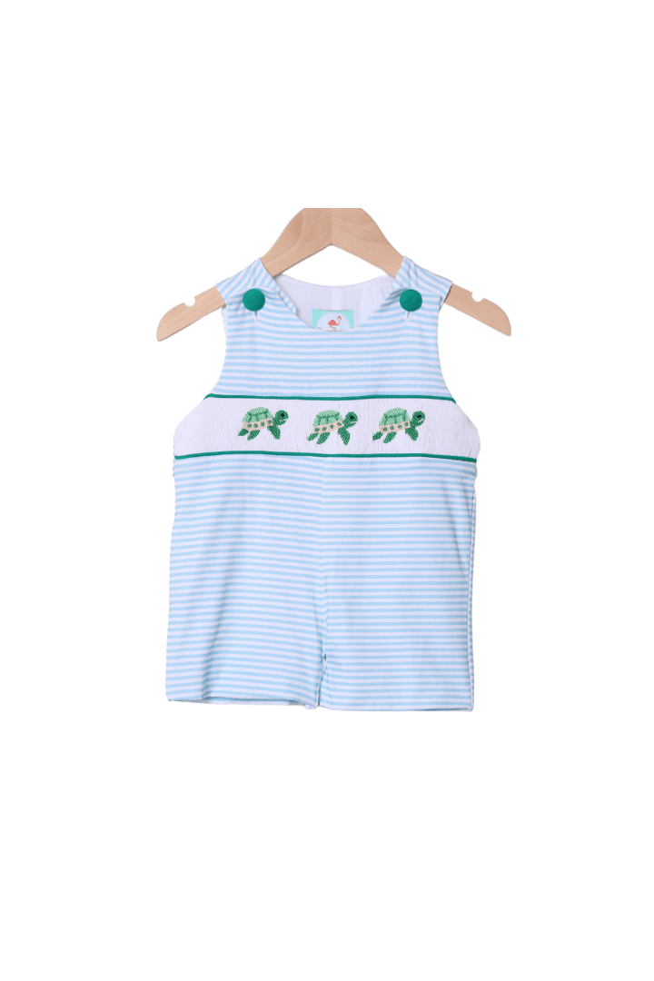The Smocked Flamingo Apparel & Accessories Smocked Turtle Blue/Green Stripe Jon Jon