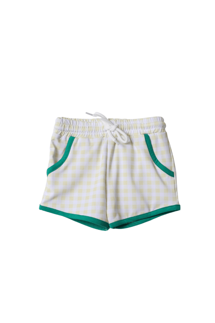 The Smocked Flamingo Apparel & Accessories Smocked Yellow Green Tractor Short Set