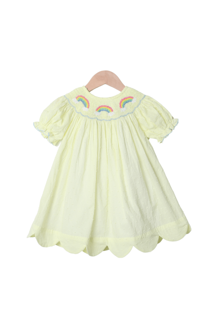 Smocked Yellow Swiss Dot Rainbow Dress 6