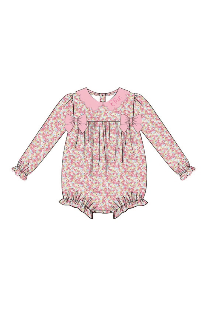 The Smocked Flamingo Apparel & Accessories Spring Pink Floral and Pink Corduroy Bow Bubble