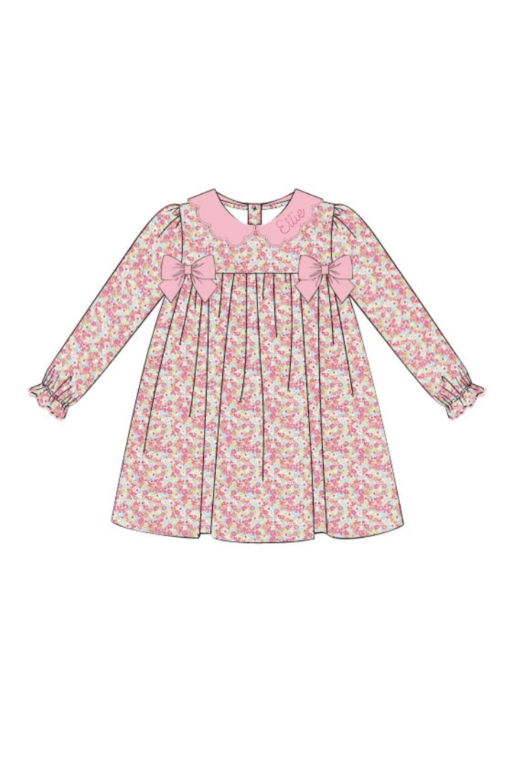 The Smocked Flamingo Apparel & Accessories Spring Pink Floral and Pink Corduroy Bow Dress