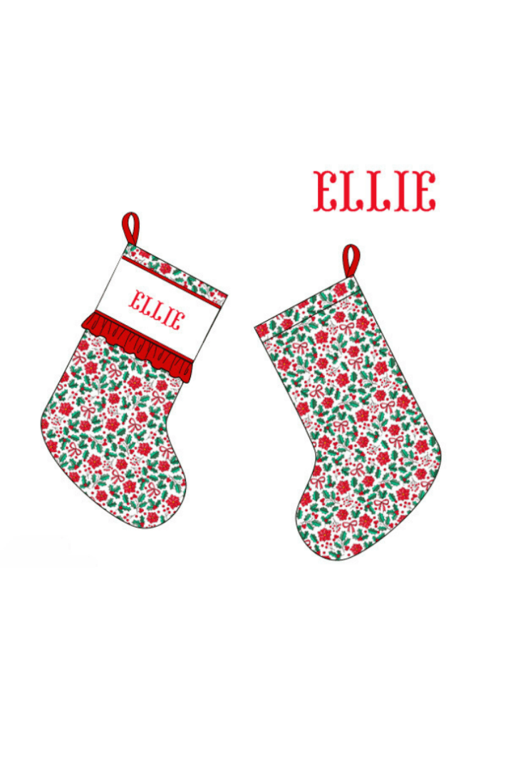 The Smocked Flamingo Apparel & Accessories Stocking Pre-Order Smocked Custom Name Christmas Holly Christmas Trimmings