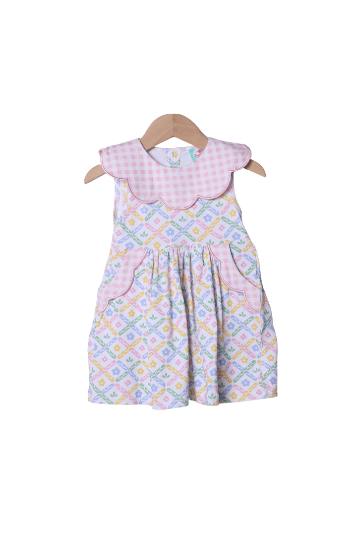 The Smocked Flamingo Apparel & Accessories Sweet Colorful Floral Scalloped Dress