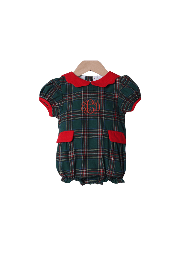 The Smocked Flamingo Apparel & Accessories Tartan Plaid/Red Corduroy Bow Bubble