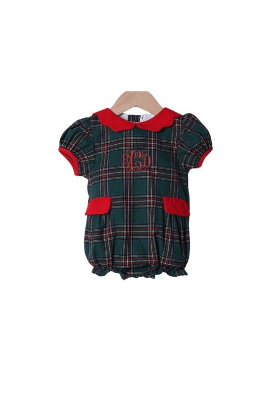 The Smocked Flamingo Apparel & Accessories Tartan Plaid/Red Corduroy Bow Bubble