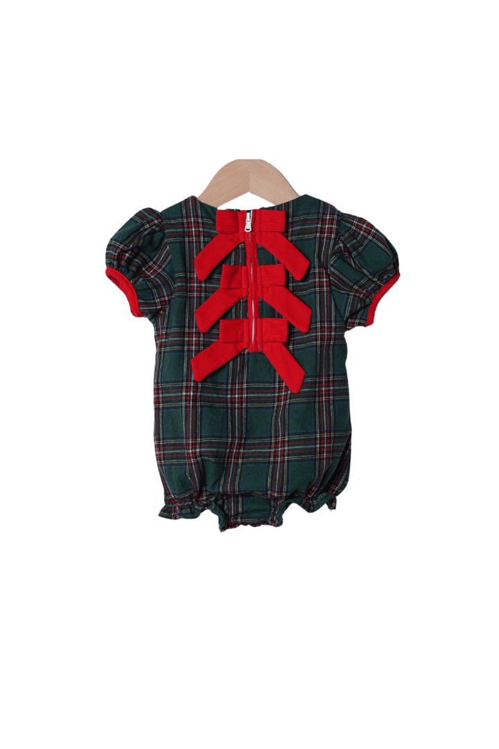 The Smocked Flamingo Apparel & Accessories Tartan Plaid/Red Corduroy Bow Bubble