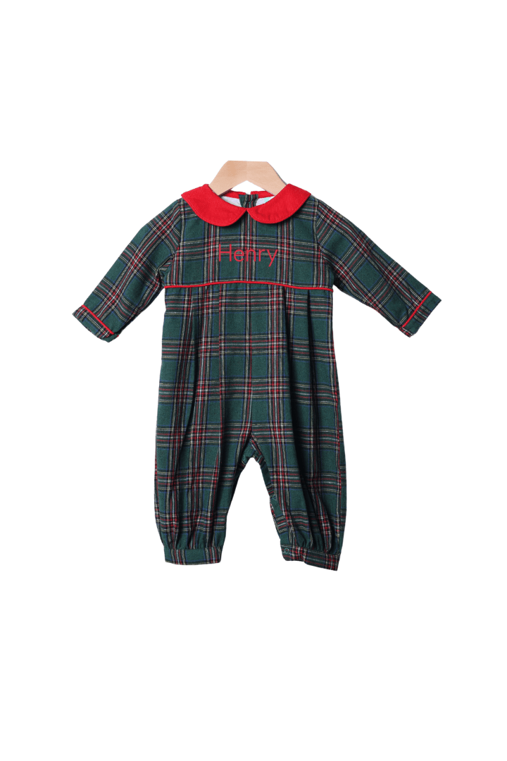 The Smocked Flamingo Apparel & Accessories Tartan Plaid/Red Corduroy Romper