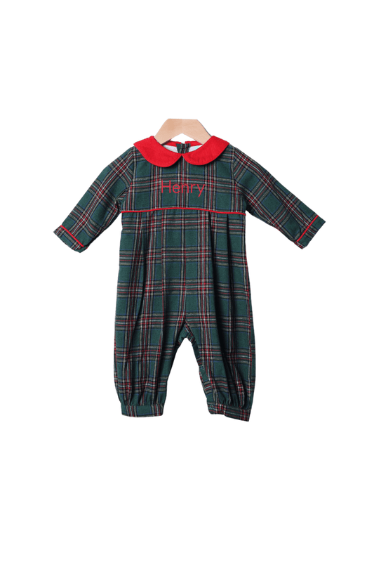 The Smocked Flamingo Apparel & Accessories Tartan Plaid/Red Corduroy Romper