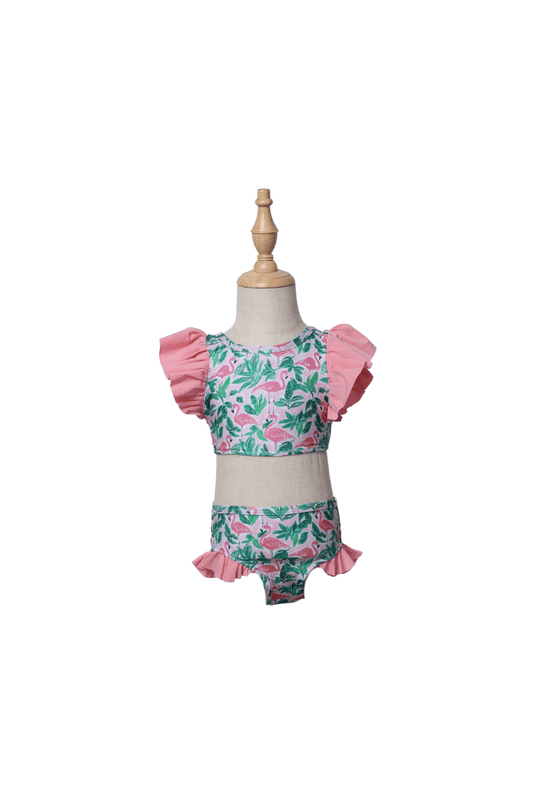 The Smocked Flamingo Apparel & Accessories Tropical Coral Flamingo 2 Piece Bow Swim Suit
