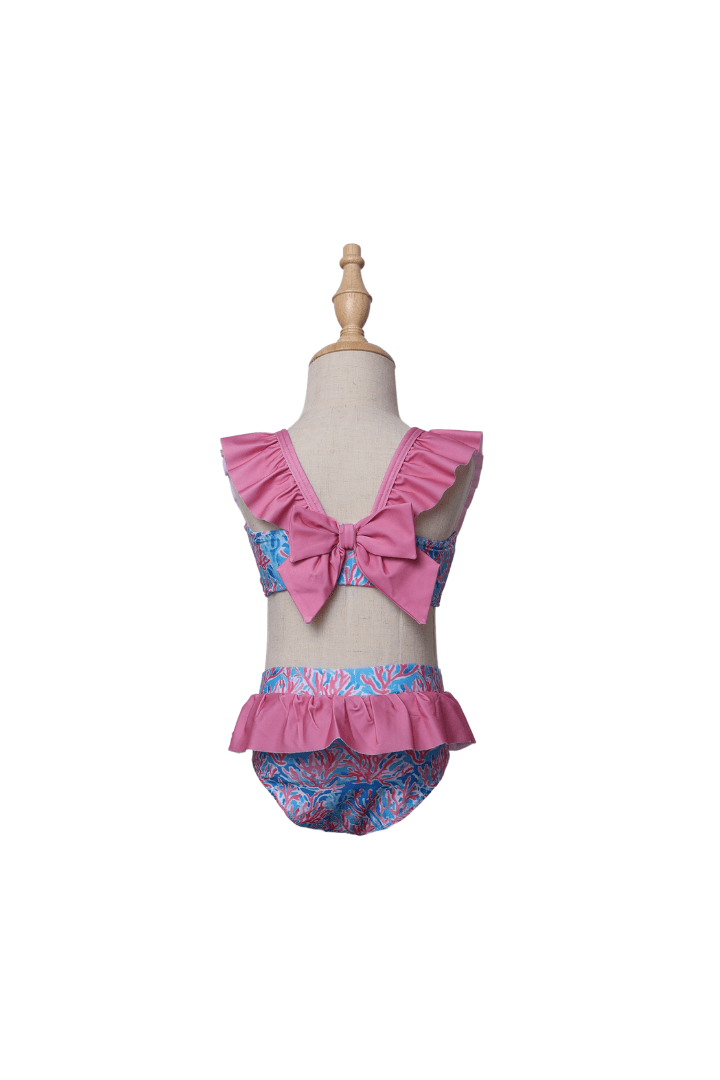 The Smocked Flamingo Apparel & Accessories Tropical Pink Ruffle 2 Piece Swim Suit