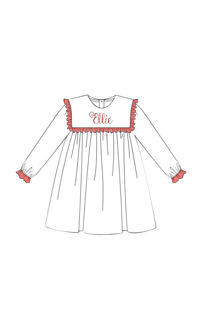 The Smocked Flamingo Apparel & Accessories White Knit/Red Gingham Swing Gown