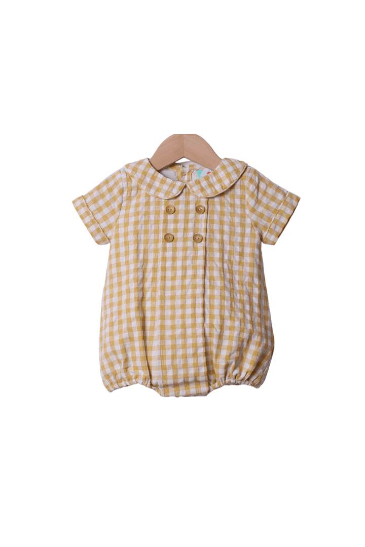 The Smocked Flamingo Apparel & Accessories Yellow Seersucker Button Bubble
