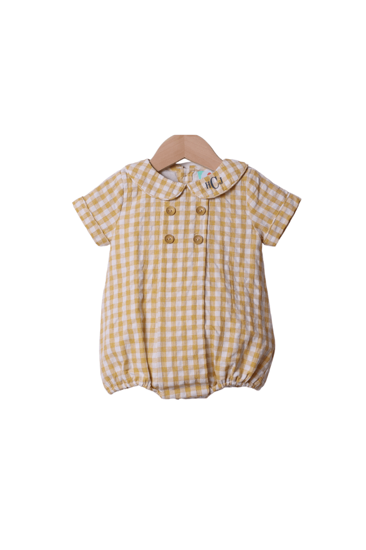 The Smocked Flamingo Apparel & Accessories Yellow Seersucker Button Bubble