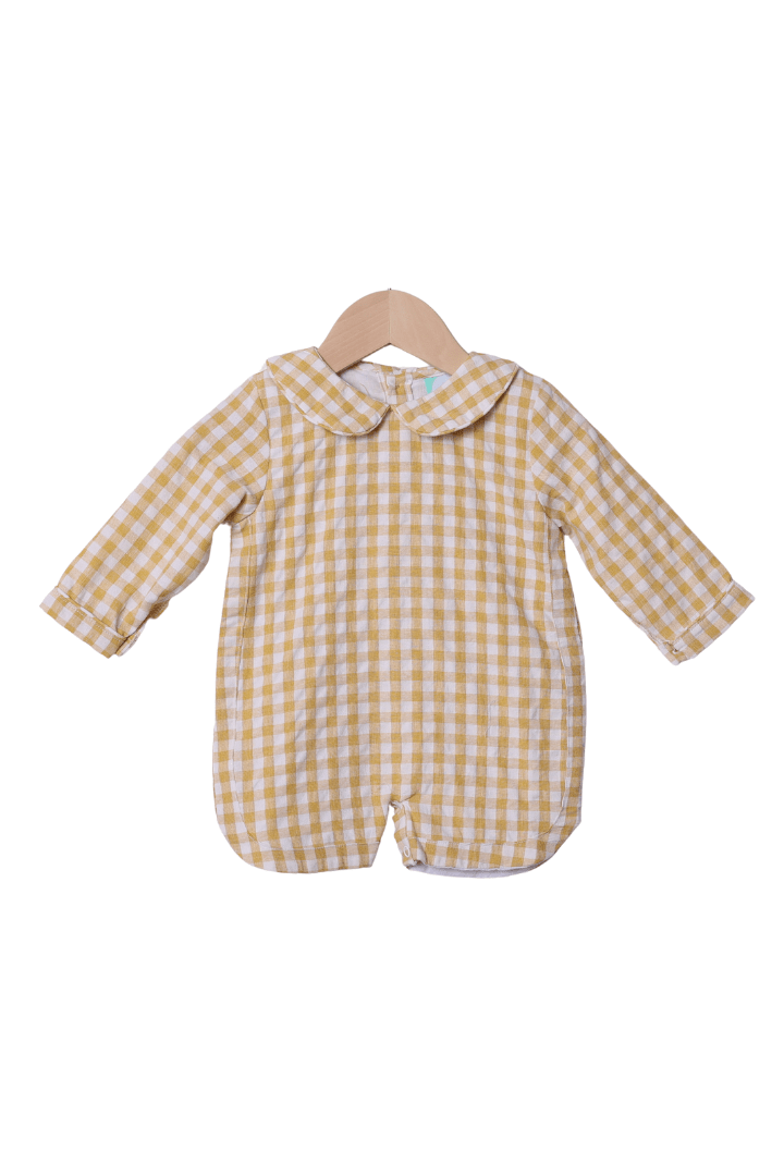 The Smocked Flamingo Apparel & Accessories Yellow Seersucker Gingham Shortall