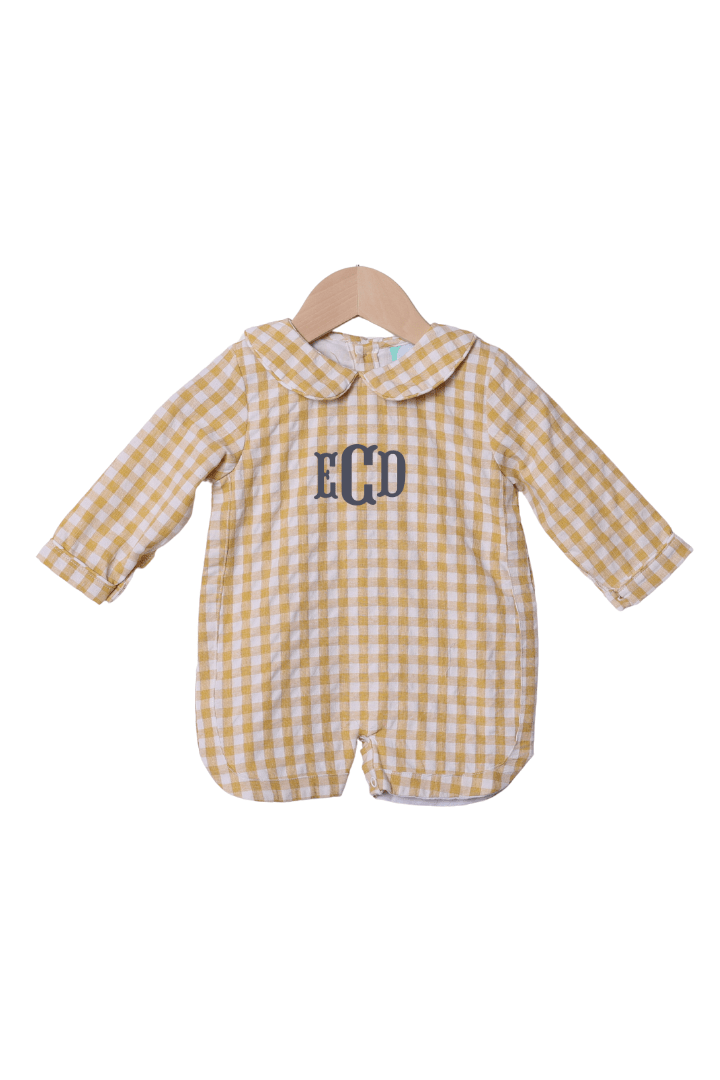 The Smocked Flamingo Apparel & Accessories Yellow Seersucker Gingham Shortall