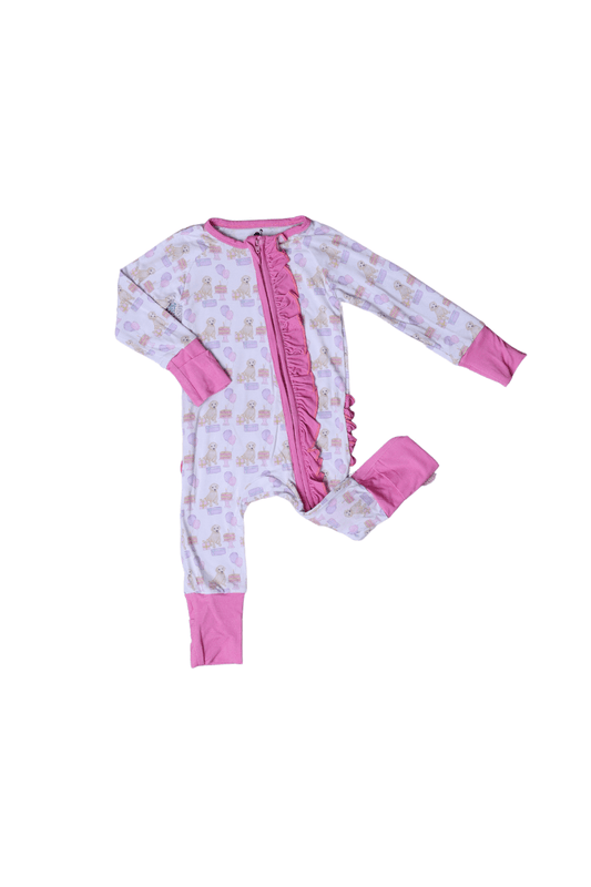 The Smocked Flamingo Children's Clothing Birthday Pawty Pink Zippy