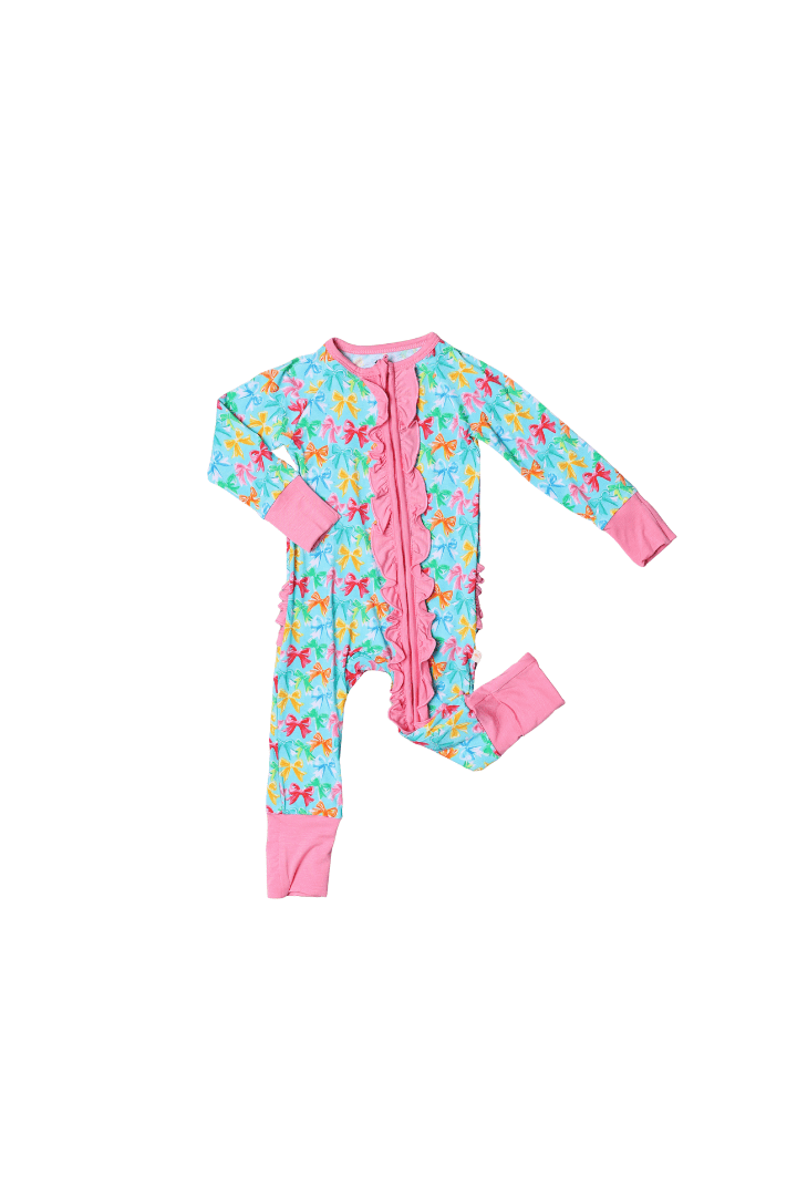 The Smocked Flamingo Children's Clothing Colorful Bows Zippy Pajamas