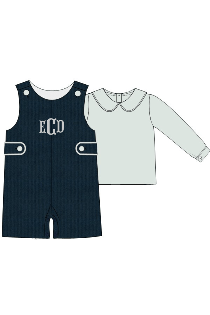 The Smocked Flamingo Children's Clothing Pre-Order Navy Corduroy 2 Piece Jon Jon Set