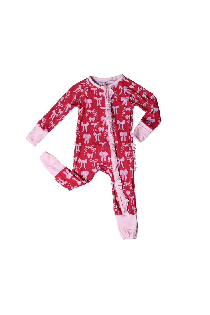The Smocked Flamingo Children's Clothing Red Pink Bow Ruffle Zippy