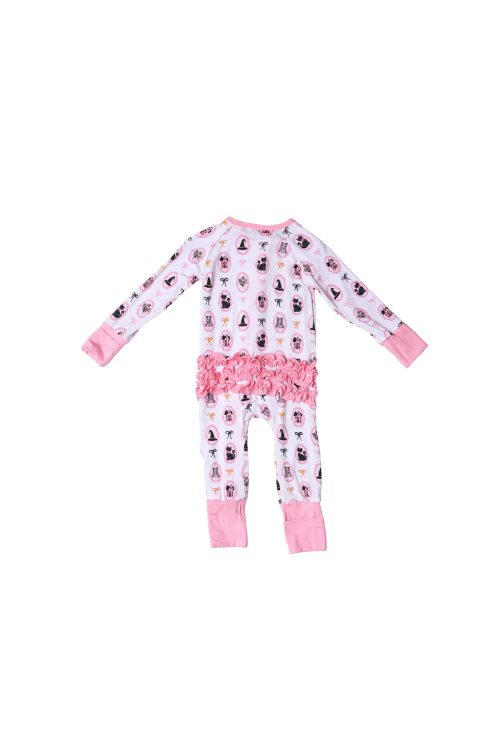 The Smocked Flamingo Children's Clothing Sweet and Spooky Pink Zippy Pajamas