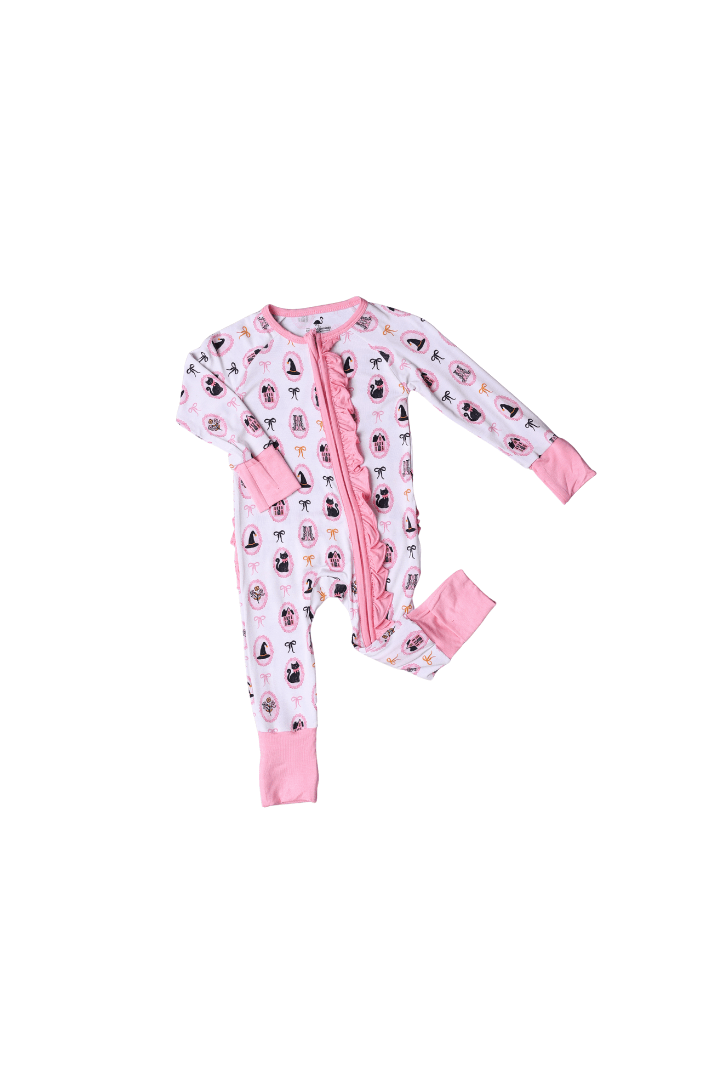 The Smocked Flamingo Children's Clothing Sweet and Spooky Pink Zippy Pajamas