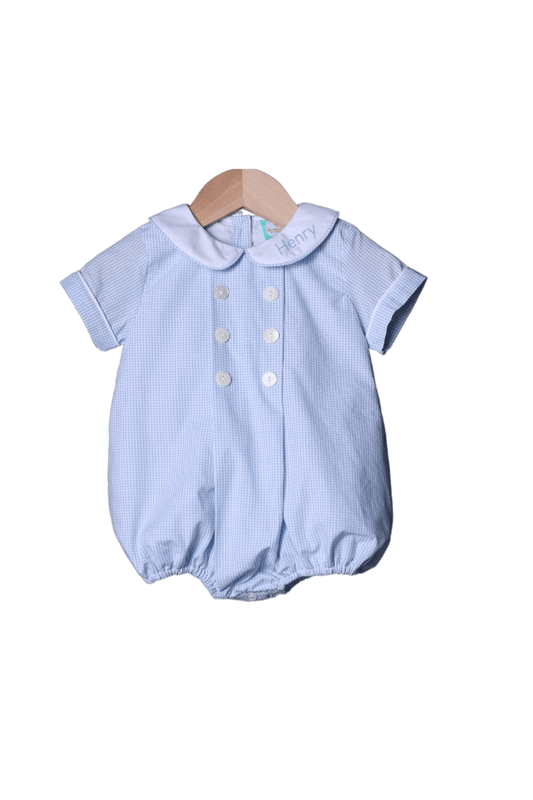 The Smocked Flamingo Classic Blue Gingham Button Bubble