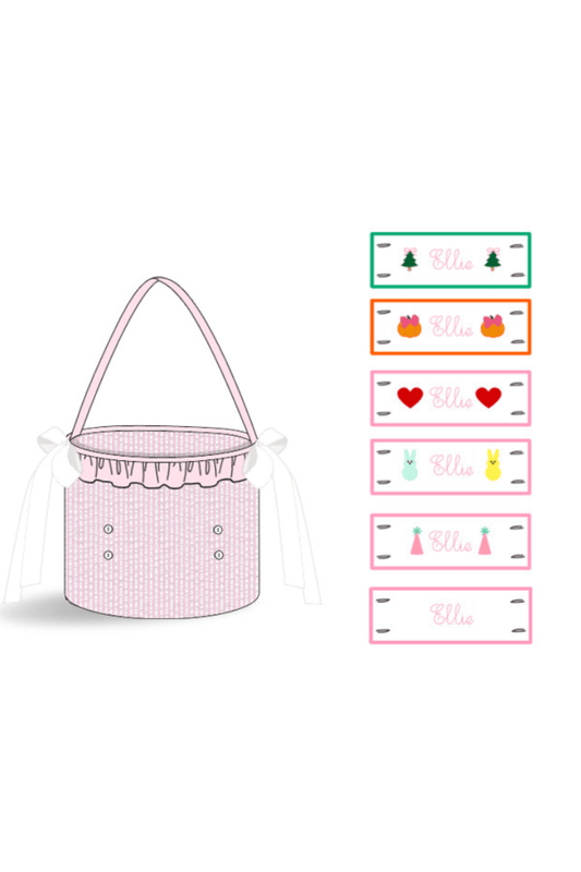 The Smocked Flamingo Embroidered Tab Interchangeable Pink Seersucker Treat Basket