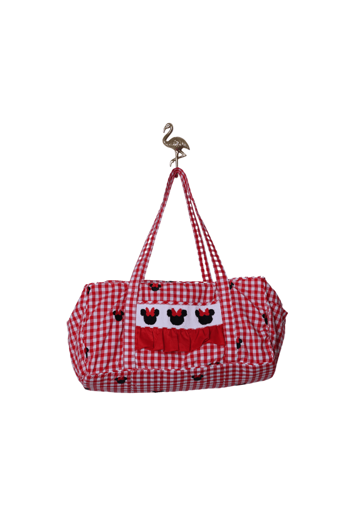 The Smocked Flamingo Hand Smocked Red Gingham Bow Mouse Duffle Bag