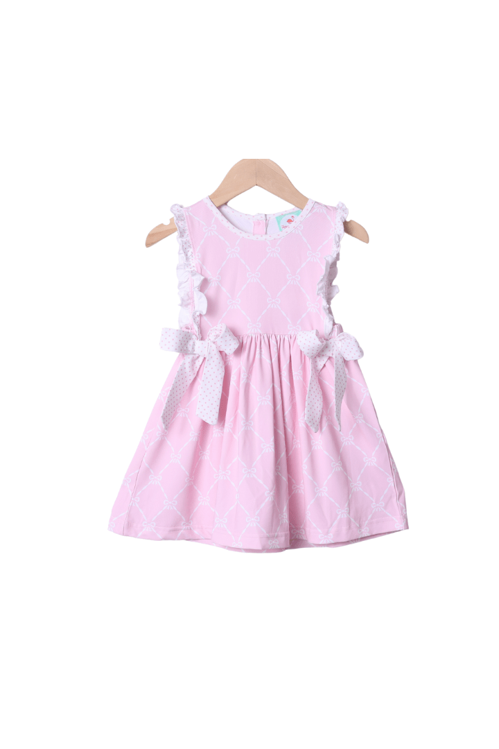 The Smocked Flamingo Pink Trellis Bow Knit Dress