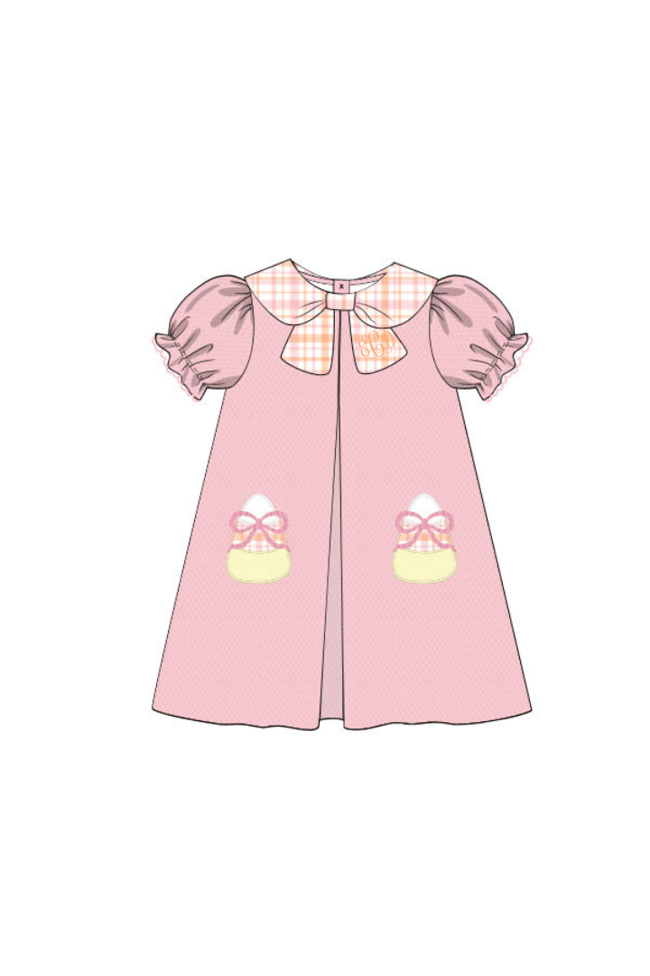 The Smocked Flamingo Pre-Order Applique Candy Corn Pink Honeycomb/Plaid Dress