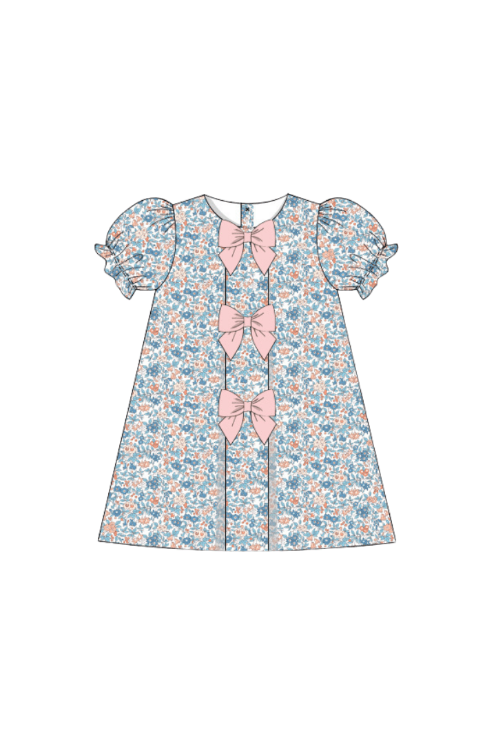 short fall dress Pre-Order Apricot and Blue Fall Floral Bow Dress – The Smocked Flamingo