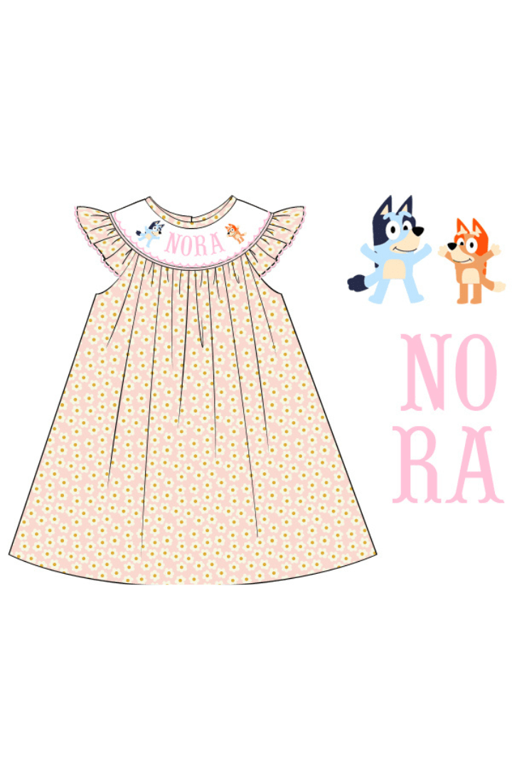 The Smocked Flamingo Pre-Order Custom Hand Smocked Puppy Pink Daisy Dress