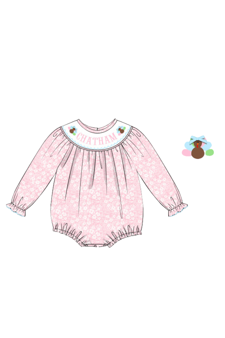 The Smocked Flamingo Pre-Order Custom Name Pink Floral Turkey Bubble