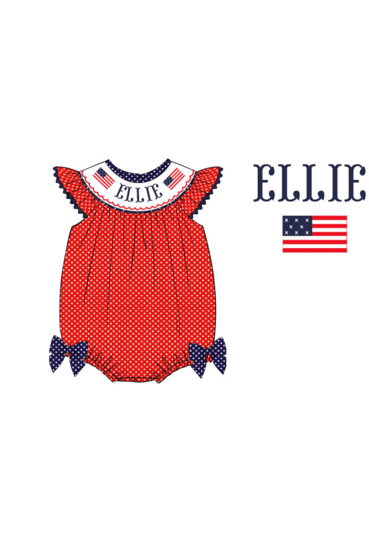 The Smocked Flamingo Pre-Order Custom Smocked Custom Name Red Flag Bubble