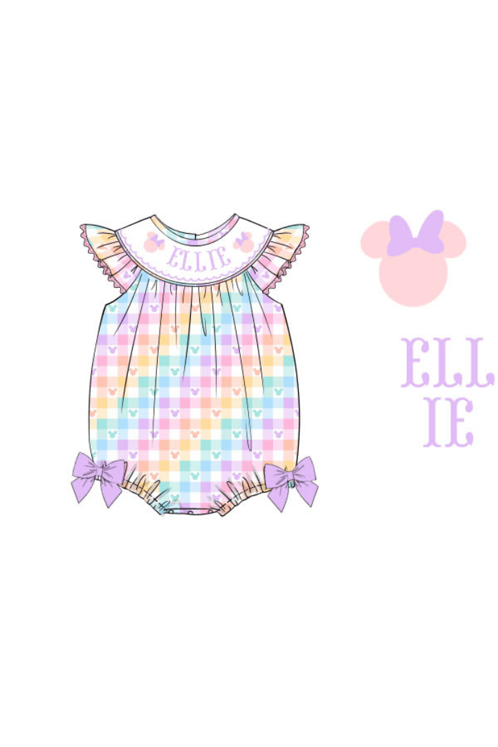 The Smocked Flamingo Pre-Order Custom Smocked Mouse Plaid Bishop Bubble