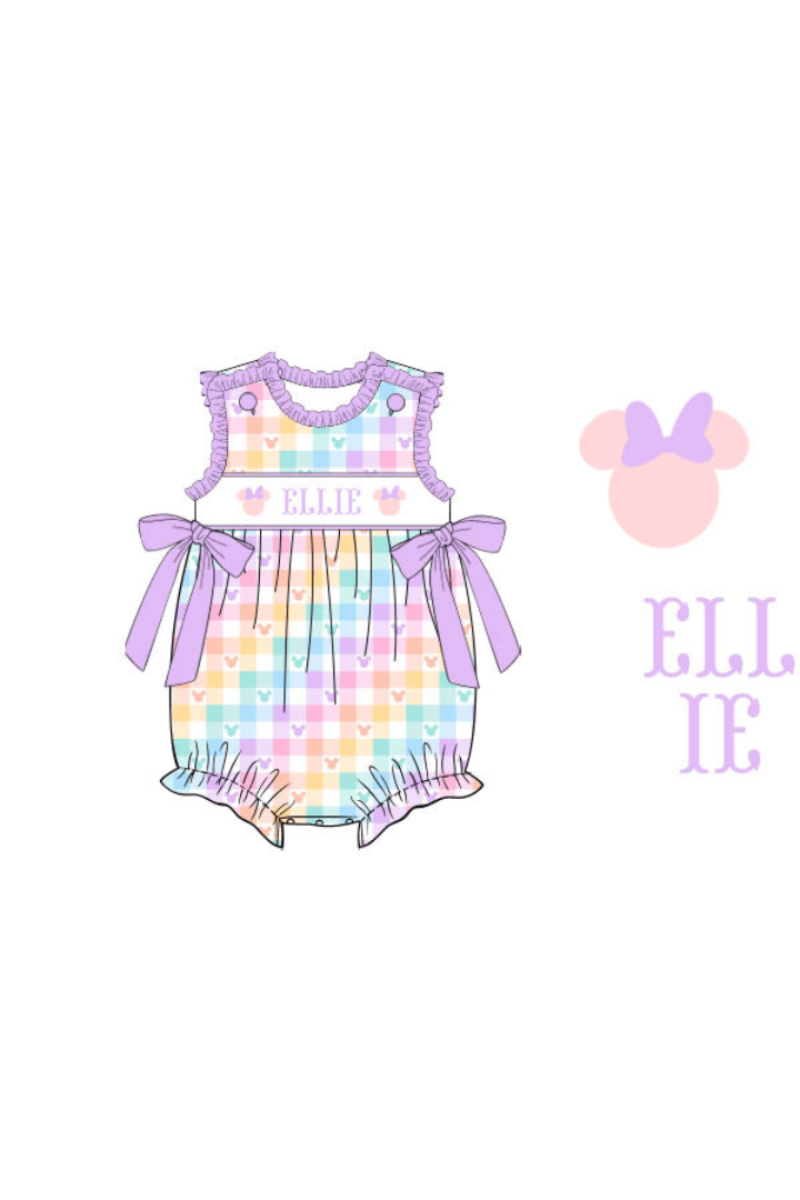 The Smocked Flamingo Pre-Order Custom Smocked Mouse Plaid Bow Bubble